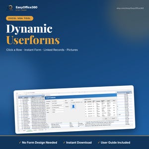 Dynamic Userform Excel VBA Tool | Auto Data Entry Form for Any Table | Linked Records & Pictures | Digital Download