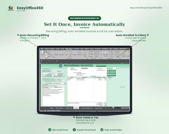 Excel Invoice Generator with Recurring Billing | Client Manager & Service Pricing Tracker for Small Business
