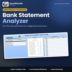 Bank Statement Analyzer Excel Template | PDF Statement to Excel | Expense Categorizer | Budget and Bookkeeping Tool | Digital Download