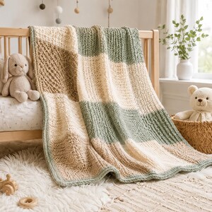 Baby Blanket Knitting Pattern PDF, Patchwork Knit Throw, Nursery Baby Blanket Instant Download Guide