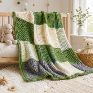 Baby Blanket Knitting Pattern PDF, Patchwork Knit Throw, Nursery Baby Blanket Instant Download Guide