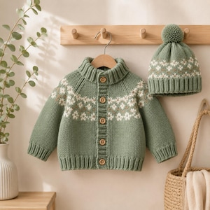 Stickmönster för baby Fair Isle kofta i PDF-format, nordisk tröja/mössa, nedladdning, mönsterset