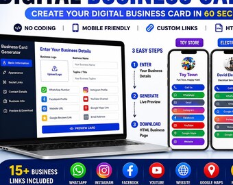 Business Card Template | Digital Visiting Card | HTML Contact Profile | Editable Link Page | Instant Download