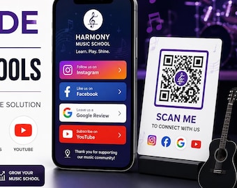Music School Digital Business Card with QR Code | Music Academy Landing Page | Student Registration | Google Reviews & Social Links
