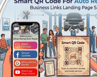 Auto Repair Shop Digital Business Card with QR Code | Auto Mechanic Landing Page | Car Repair, Google Reviews & Contact Links