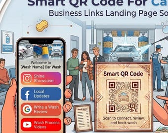 Car Wash Digital Business Card with QR Code | Auto Detailing Landing Page | Booking, Google Reviews & Contact Links