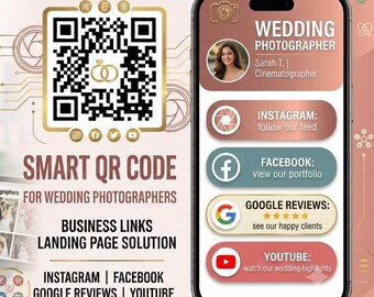 Wedding Photographer Digital Business Card with QR Code | Photography Landing Page | Portfolio, Booking, Google Reviews & Contact Links