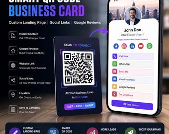 Smart QR Code Business Card | Custom Landing Page, Social Links, Google Reviews