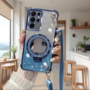 Crossbody Glitter Lanyard Case for Samsung Galaxy S25 S24 S23 Mirror Stand Cover