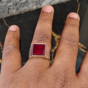ruby Gemstone Ring, Silver Statement Ring, Rectangular Gemstone Ring, Bold Men's Ring, Handmade Cocktail Ring, Gift for Him