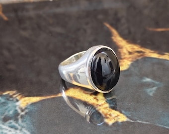 Black Onyx Statement Ring, Silver Oval Gemstone Ring, Bold Men's Ring, Handmade Gothic Jewelry, Gift for Him