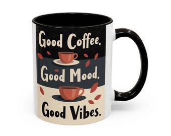 Retro "Good Coffee. Good Mood. Vibes." Ceramic Mug (11oz/15oz)