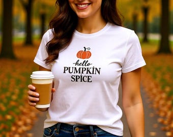 Koszulka Hello Pumpkin Spice | Ilustracja dyni, koszulka jesienna