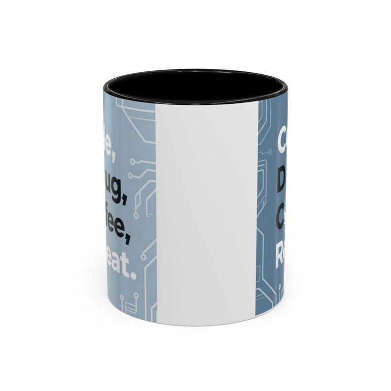 Code Debug Coffee Repeat Mug, Programmer Tech Office Humor Cup image 3