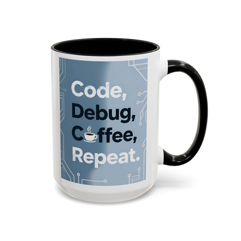 Code Debug Coffee Repeat Mug, Programmer Tech Office Humor Cup image 7