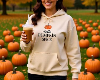 Bluza z kapturem Hello Pumpkin Spice | Ilustracja dyni, bluza jesienna