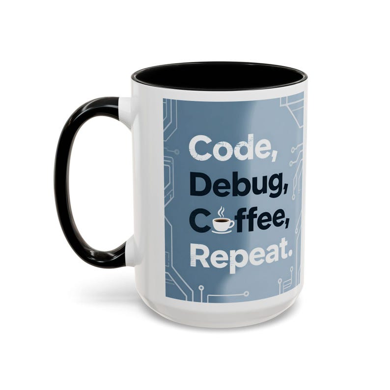 Code Debug Coffee Repeat Mug, Programmer Tech Office Humor Cup image 9