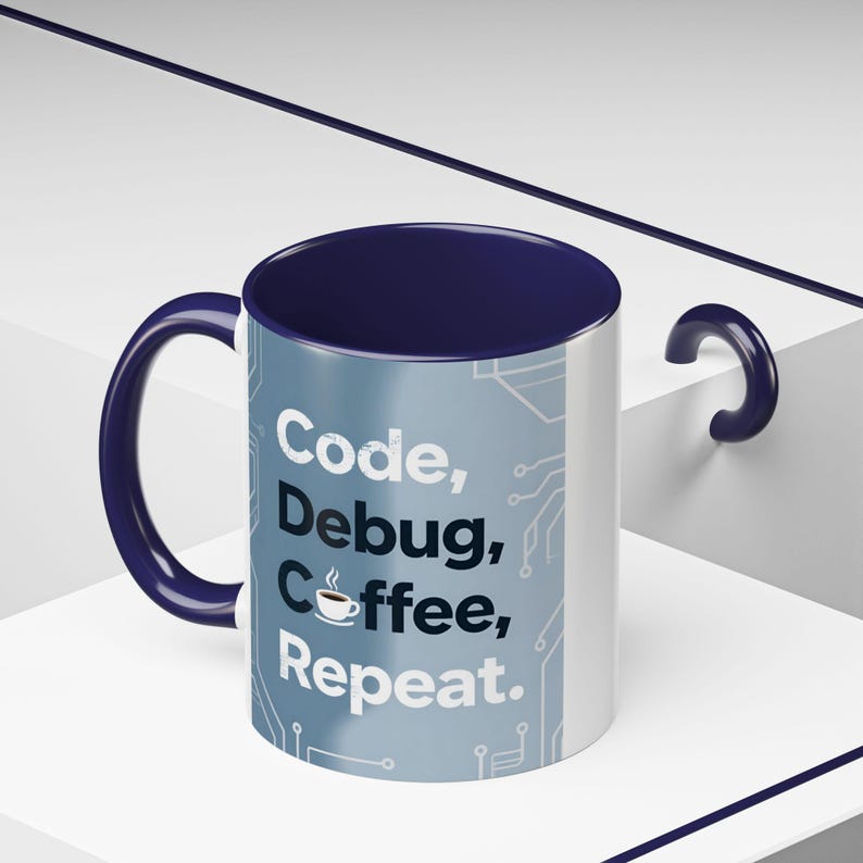 Code Debug Coffee Repeat Mug, Programmer Tech Office Humor Cup image 2