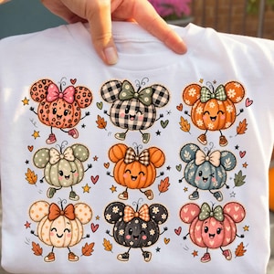 Preppy Fall Mouse Pumpkin Png, Preppy Autumn PNG, Trendy Halloween Png, Boho Floral Fall Png, Thanksgiving Png, Digital download,