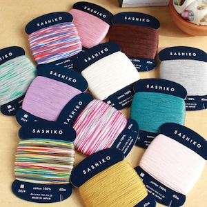 Daruma Yokota Sashiko-tråd fin 40 m kartong alla 29 färger komplett set 100 % bomull, japanskt broderi och synlig lagning, tillverkad i Japan
