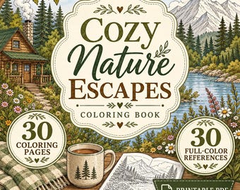 Livre de coloriage « Évasions en pleine nature », 30 pages à imprimer + 30 illustrations en couleur (téléchargement numérique)