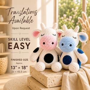 Crochet Cow Stuffie Pattern, Strawberry Cow Amigurumi, Cute Crochet Cow Plushie, Cow Amigurumi Pattern, Easy Crochet Pattern, Chunky Yarn