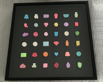 Large 3D Rave Art Shadow Box – Colorful Techno & DJ Room Decor, Chill Pill Art