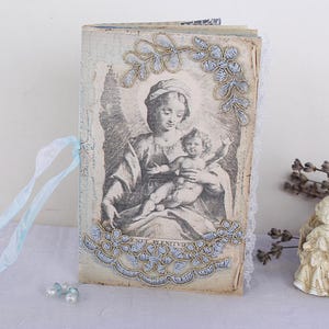 Shabby prayer junk journal, faith notebook for woman, lacy devotional diary, unique religious gift for mother, grief mourning quotes journal