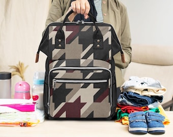 Personalizowana torba na pieluchy | Geometryczny plecak płócienny | Duży organizer dla dziecka | Prezent dla młodej mamy