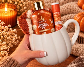 Fall Pumpkin Mug Gift Set, Spiced Pumpkin Pie Moisturizer, Fuzzy Socks (Autumn Self-Care)