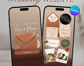 Plantilla de sitio web de boda Desert Wildflower en Canva / Invitación digital editable RSVP estilo boho rústico del suroeste / Sitio web de boda en tonos terracota y salvia