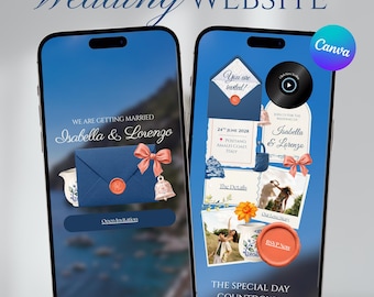 Plantilla web para bodas en la Costa Amalfitana / Invitación digital en Canva para la Riviera Italiana / Revelación del sobre, confirmación de asistencia y cuenta regresiva / Descarga instantánea