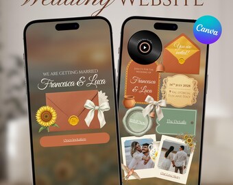 Plantilla web de boda Campos de girasoles toscanos / Invitación digital italiana en Canva / Revelación del sobre, confirmación de asistencia y cuenta regresiva / Descarga instantánea