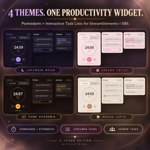 Widget de Twitch, temporizador de transmisión y temporizador Pomodoro, lista interactiva de tareas de productividad para StreamElements y OBS.