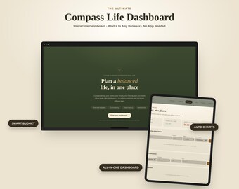 Interactive Life Dashboard | Budget, Travel, Fitness, Meal Tracker (HTML Template)
