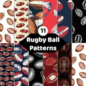 Vintage Rugby Ball Pattern Bundle | Retro Sports Backgrounds | Seamless Digital Paper | Commercial Use
