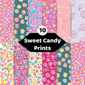 Candy Seamless Pattern JPG Bundle | Sweet Dessert Digital Paper | Pastel Printable Backgrounds | Commercial Use