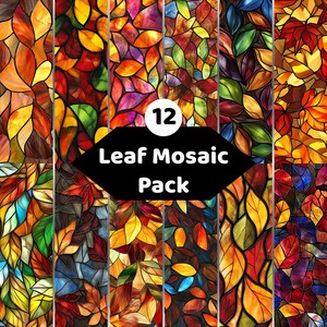 Autumn Leaf Pattern JPG Bundle | Mosaic Digital Paper | Colorful Nature Seamless Backgrounds | Commercial Use
