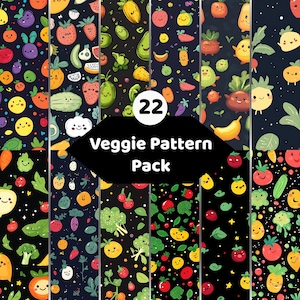 Fruit Vegetable Digital Paper Bundle | Kawaii Food Pattern Pack | Seamless Cute Backgrounds