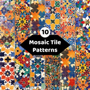 Mosaic Tile Pattern Bundle | Colorful Geometric Digital Paper | Moroccan Ceramic Background Collectio