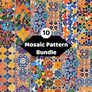 Colorful Mosaic Texture Bundle | Moroccan Tile Patterns | Geometric Digital Paper | Commercial Use