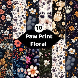 Dog Paw Floral Digital Paper Bundle | Pet Lover Seamless Patterns | Cute Animal JPG Backgrounds