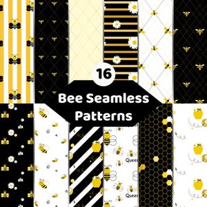 Bee Digital Paper Bundle | Honeycomb Daisy Seamless Patterns | Bumblebee Scrapbook Backgrounds