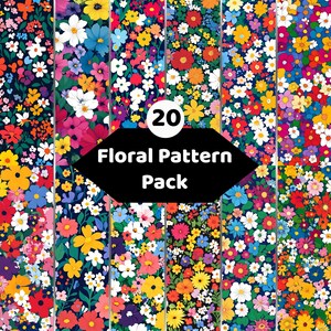 Colorful Floral Digital Paper Bundle | Seamless Flower Pattern Pack | Botanical Backgrounds