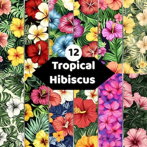 Tropical Hibiscus Digital Paper Bundle | Floral Seamless Patterns | Printable Hawaiian Backgrounds