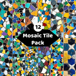 Mosaic Tile Patterns | Colorful Geometric Texture | Seamless Digital Paper Bundle