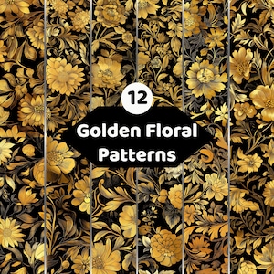 Golden Floral Pattern Bundle | Vintage Botanical Backgrounds | Elegant Digital Paper | Commercial Use
