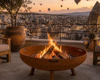 Corten Steel Fire Pit, Outdoor Fire Bowl, Rustic Patio Fireplace, Garden Fire Pit for Backyard & Terrace