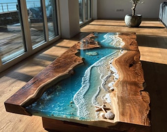 Stół jadalny Walnut Live Edge Epoxy River | Niestandardowy stół kuchenny z litego drewna