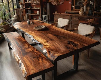 Live Edge Walnut Dining Table | Handmade Solid Wood Table | Custom Rustic Kitchen Furniture